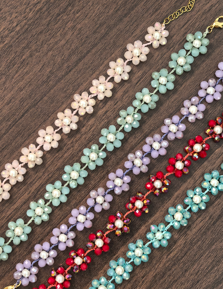 Handmade Crochet Flower Bracelet • DIY by Lena• Finished Product|Sitewide: Free Shipping Over $50