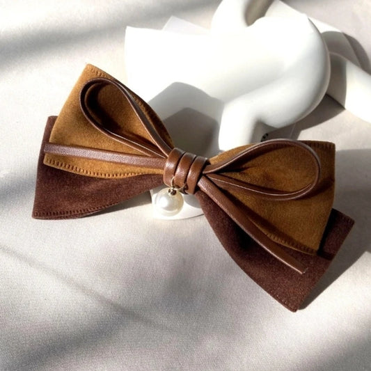 Spring hair clip Velvet material Advanced sense Hair clip on the back of the head Merade coffee color