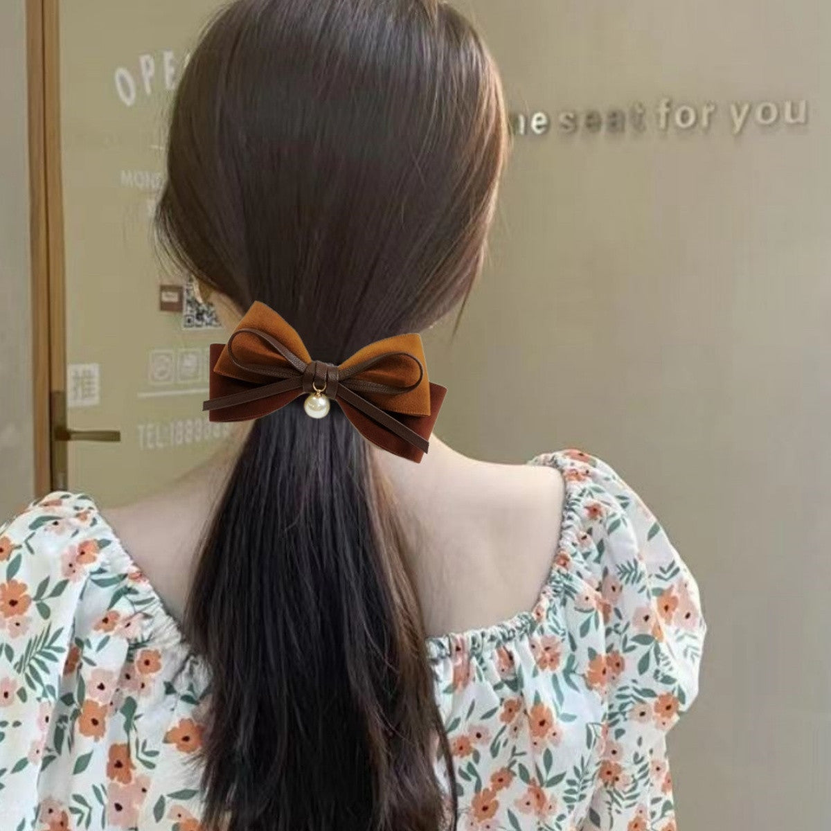 Spring hair clip Velvet material Advanced sense Hair clip on the back of the head Merade coffee color(Sitewide: Free Shipping Over $50)