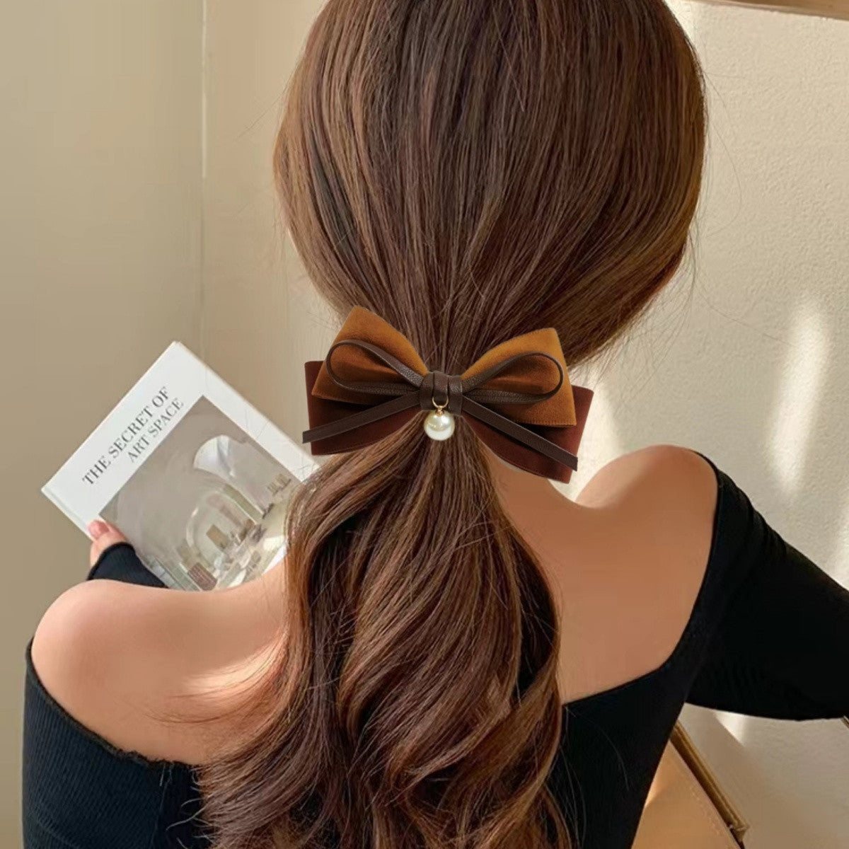 Spring hair clip Velvet material Advanced sense Hair clip on the back of the head Merade coffee color(Sitewide: Free Shipping Over $50)
