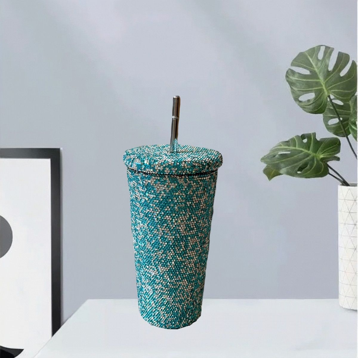 750ml Full Rhinestone Minimalist 304 Stainless Steel Straw Tumbler