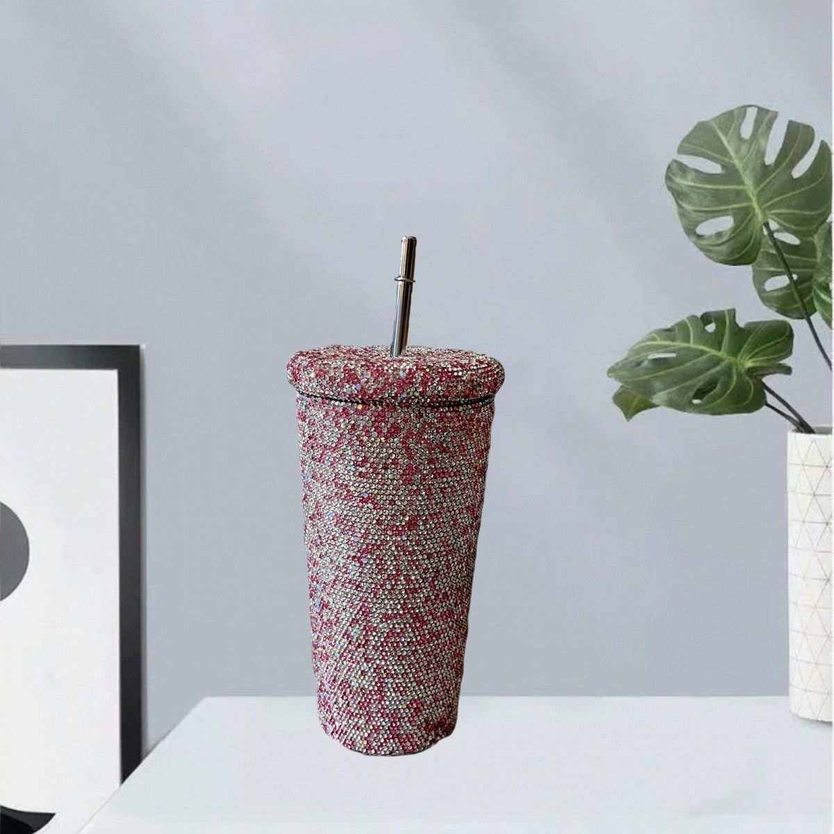 750ml Full Rhinestone Minimalist 304 Stainless Steel Straw Tumbler