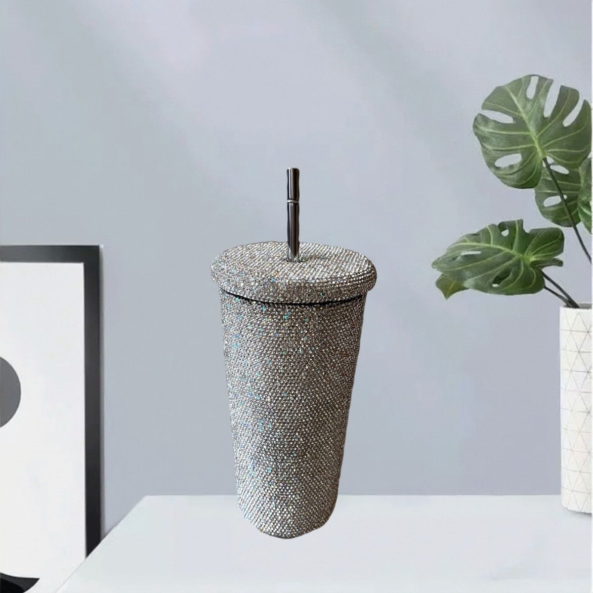 750ml Full Rhinestone Minimalist 304 Stainless Steel Straw Tumbler