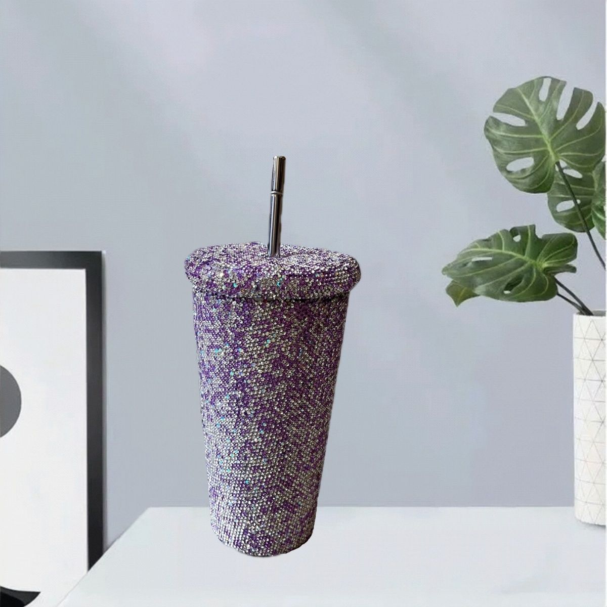 750ml Full Rhinestone Minimalist 304 Stainless Steel Straw Tumbler