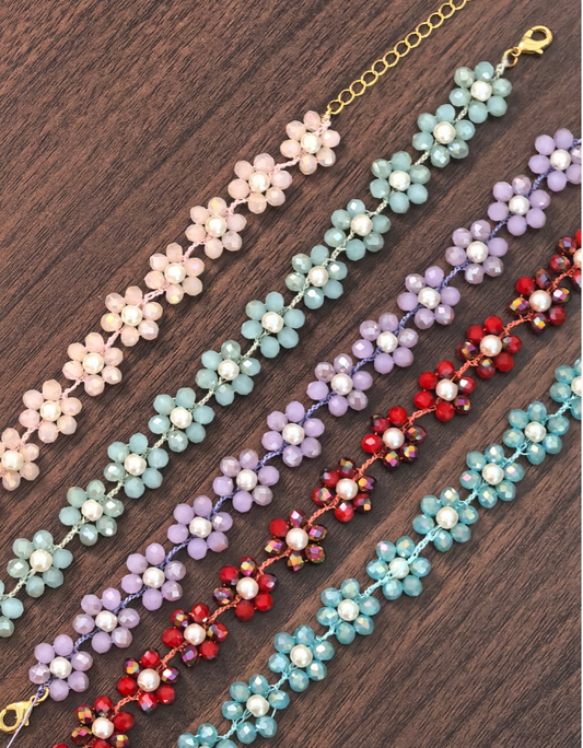 Handmade Crochet Flower Bracelet • DIY by Lena• Finished Product|Sitewide: Free Shipping Over $50