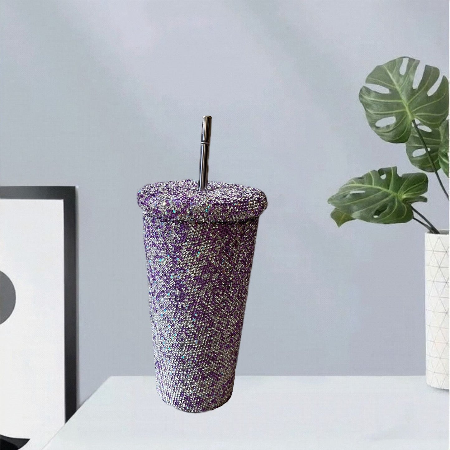 750ml Full Rhinestone Minimalist 304 Stainless Steel Straw Tumbler